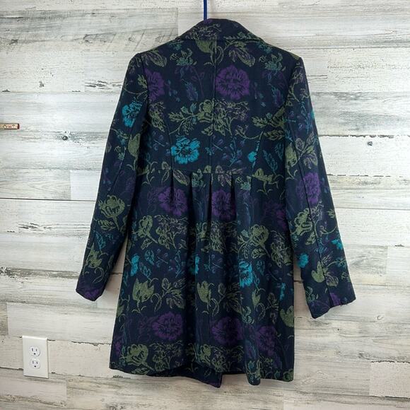 Merona Floral Boho Hippie Tapestry Trench Coat Women’s Size Medium Wool Blend - Picture 4 of 10